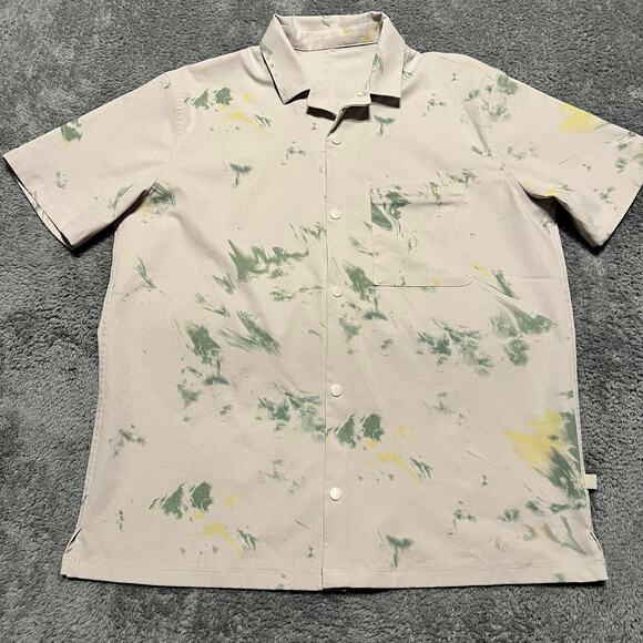 Lululemon Shirt Men Large? Airing Easy Camo Snap Performance Floral Short Sleeve - Picture 1 of 6